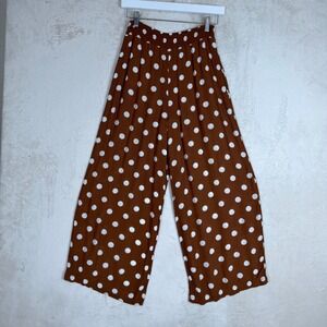 Forever 21 Brown Polka Dot Wide Leg Smocked Waist Pants Size M Boho Resort Wear